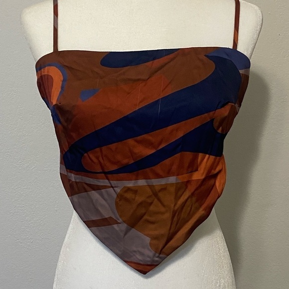 Papaya women's large scarf style crop top w/ geometric design EUC tie back - Picture 9 of 12